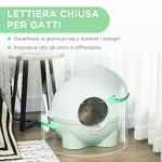 PawHut-Lettiera-per-Gatti-4kg-max-con-Paletta-in-PP-e-PC-53x51x48cm-Bianca-e-Verde