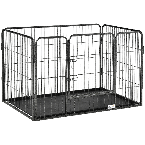 PawHut-Box-per-Cani-in-Metallo-con-Porta-e-Vassoio-sul-Fondo-109x74x71cm-Grigio