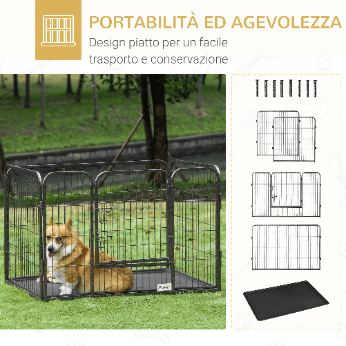 PawHut-Box-per-Cani-in-Metallo-con-Porta-e-Vassoio-sul-Fondo-109x74x71cm-Grigio