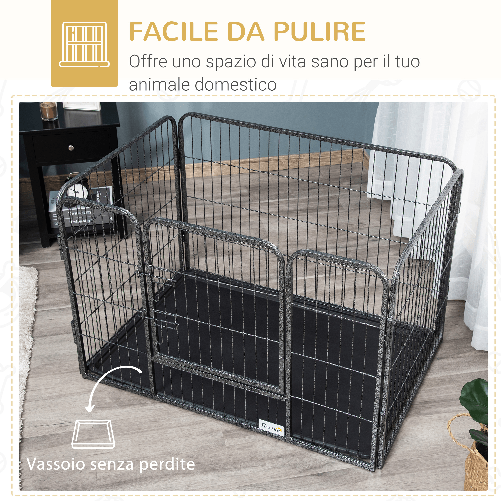 PawHut-Box-per-Cani-in-Metallo-con-Porta-e-Vassoio-sul-Fondo-109x74x71cm-Grigio