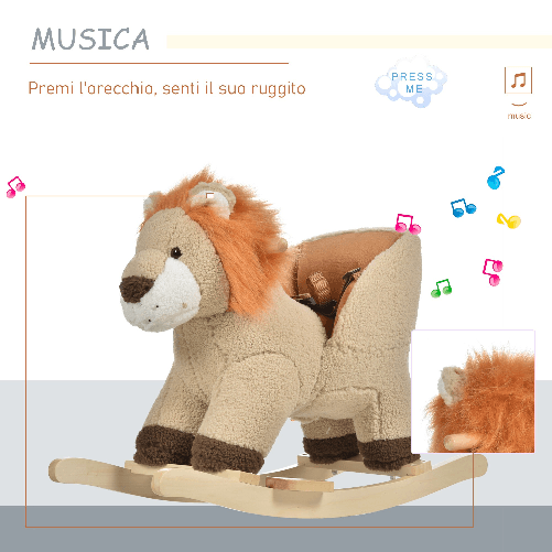 HOMCOM-Dondolo-Giocattolo-a-Forma-di-Leone-per-Bambini-18-36-Mesi-Ruggisce--3-Batterie-Incluse--in-Legno-e-Peluche