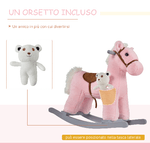 HOMCOM-Cavallo-a-Dondolo-in-Legno-e-Peluche-con-Suoni-e-Orsetto-Incluso-per-Bimbi-da-18-36-Mesi-65x26x55cm-Rosa