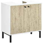 kleankin Mobile Bagno Sotto Lavabo a 2 Ante con Ripiano Interno in Truciolato e Acciaio, 60x30x60 cm, Bianco e Rovere