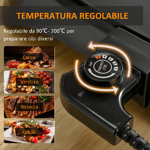 HOMCOM-Griglia-Elettrica-1600W-Antiaderente-con-2-Piastre-Temperatura-90-200°-e-Vassoio-Raccogli-grasso