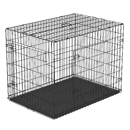 PawHut-Gabbia-per-Animali-Domestici-Trasportino-per-Cani-e-Gatti-Pieghevole-in-Acciaio-Doppia-Apertura-76-×-46-×-52cm-Nero