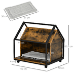 PawHut-Cuccia-per-Gatti-da-Interno-con-Cuscino-Lavabile-Casetta-per-Gatti-in-Legno-e-Acciaio-Stile-Industriale-con-4-Ruote---Marrone-Rustico