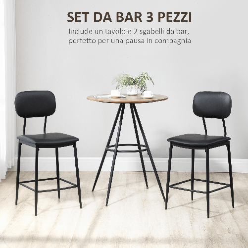 HOMCOM-Set-3-Pezzi-Tavolo-da-Cucina-e-2-Sedie-Moderne-da-Cucina-in-Pelle-PU-con-Seduta-Imbottita-Nero-e-Marrone