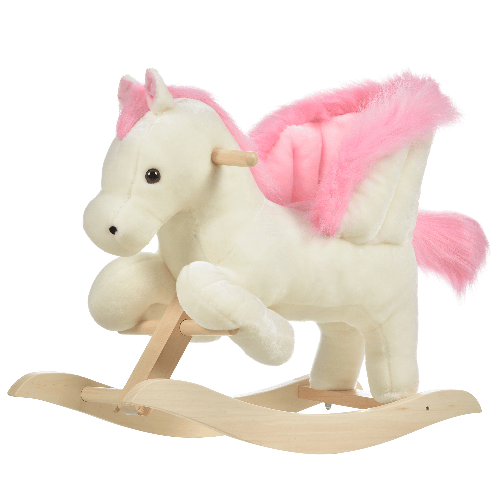 HOMCOM-Cavallo-a-Dondolo-Bianco-e-Rosa-con-Suoni-e-Struttura-in-Legno-di-Pioppo-per-Bambini-18-36-Mesi