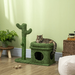 PawHut-Tiragraffi-per-Gatti-con-Lettino-Casetta-e-Palo-in-Sisal-a-Forma-di-Cactus-68x30x67cm-Verde