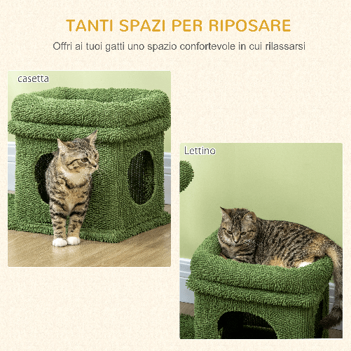 PawHut-Tiragraffi-per-Gatti-con-Lettino-Casetta-e-Palo-in-Sisal-a-Forma-di-Cactus-68x30x67cm-Verde