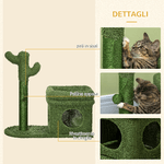 PawHut-Tiragraffi-per-Gatti-con-Lettino-Casetta-e-Palo-in-Sisal-a-Forma-di-Cactus-68x30x67cm-Verde