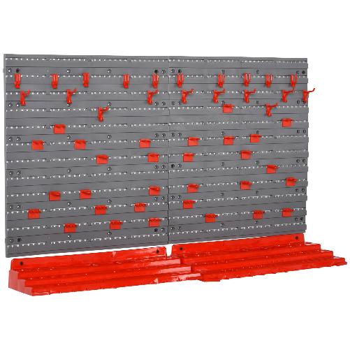 DURHAND-54pz-Contenitore-Portautensile-con-50-ganci-montaggio-a-muro-rosso-grigo