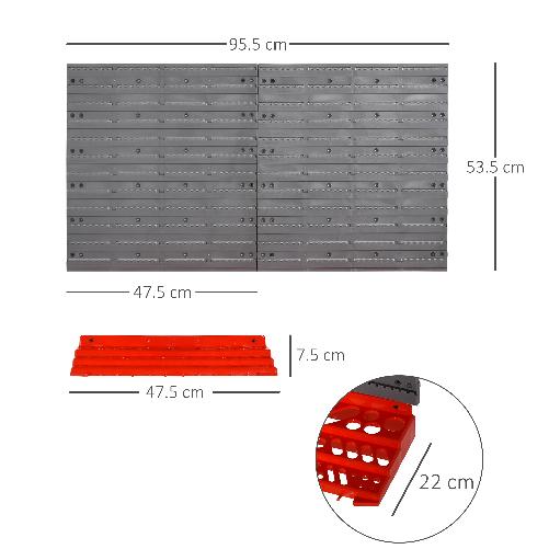 DURHAND-54pz-Contenitore-Portautensile-con-50-ganci-montaggio-a-muro-rosso-grigo