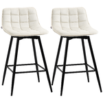 HOMCOM Set 2 Sgabelli da Bar con Schienale e Poggiapiedi in Stile Nordico in Metallo e Velluto, color Crema, 45x47x88 cm