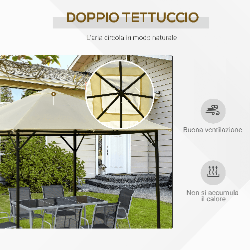 Outsunny-Gazebo-da-Giardino-3x3m-in-Metallo-con-Doppio-Tettuccio-Bianco-e-Crema