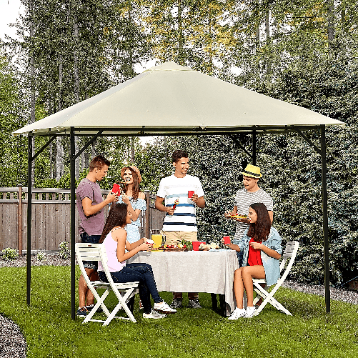 Outsunny-Gazebo-da-Giardino-3x3m-in-Metallo-con-Doppio-Tettuccio-Bianco-e-Crema