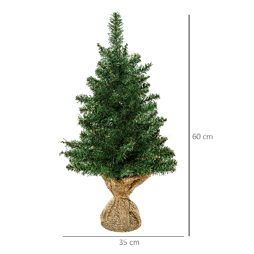 HOMCOM-Albero-di-Natale-Mini-60cm-con-70-Rami-Folti-e-Aghi-Realistici-in-PVC-Base-in-Cemento-e-Iuta