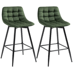 HOMCOM Set 2 Sgabelli da Bar con Schienale e Poggiapiedi Stile Nordico in Metallo e Velluto, Verde, 45x47x88cm