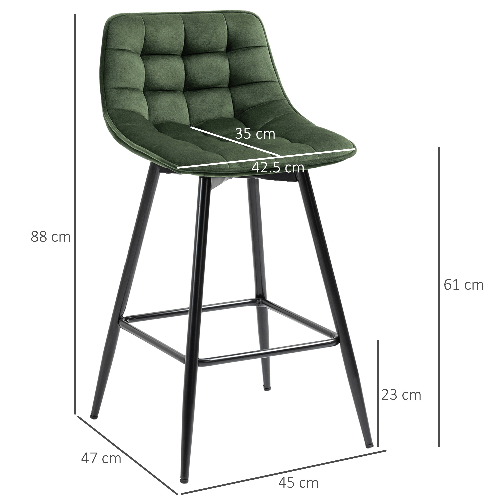 HOMCOM-Set-2-Sgabelli-da-Bar-con-Schienale-e-Poggiapiedi-Stile-Nordico-in-Metallo-e-Velluto-Verde-45x47x88cm