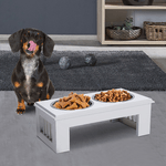 Pawhut-Ciotola-Rialzata-per-Cani-in-Acciaio-Inossidabile-Base-in-Legno-MDF-con-2-Piatti-44x24x15cm