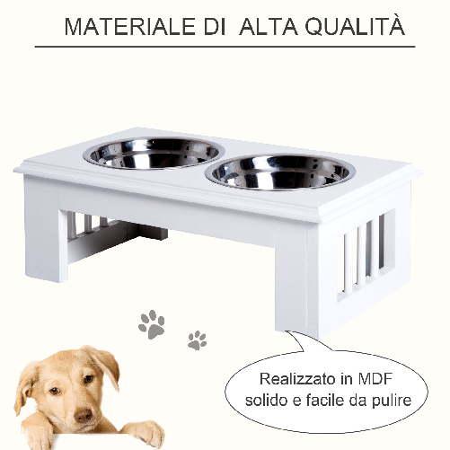 Pawhut-Ciotola-Rialzata-per-Cani-in-Acciaio-Inossidabile-Base-in-Legno-MDF-con-2-Piatti-44x24x15cm