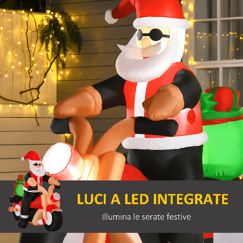 HOMCOM-Babbo-Natale-Gonfiabile-su-Motocicletta-165cm-con-Luci-LED-Integrate-Decorazione-Natalizia-da-Esterno