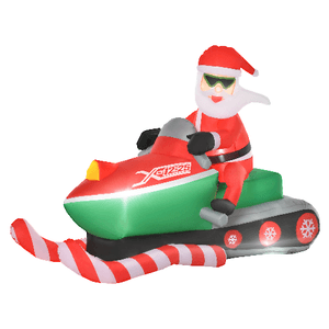 HOMCOM Babbo Natale Gonfiabile su Motoslitta con Luci LED Integrate Decorazione Natalizia da Esterno - Verde/Rosso
