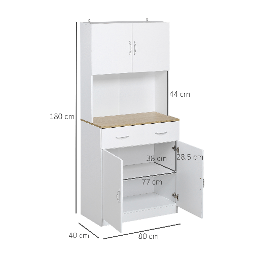 HOMCOM-Credenza-Cucina-con-Armadietti-a-2-Ante-e-Cassetto-in-Legno-80x40x180cm-Bianco