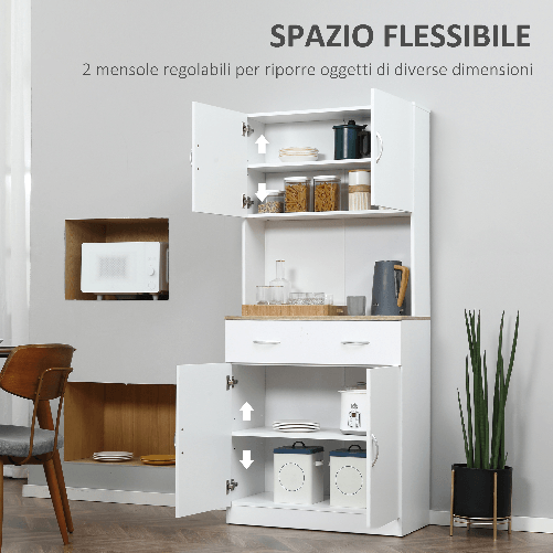 HOMCOM-Credenza-Cucina-con-Armadietti-a-2-Ante-e-Cassetto-in-Legno-80x40x180cm-Bianco