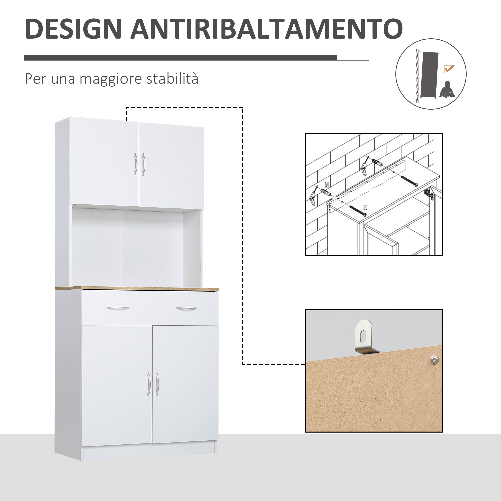 HOMCOM-Credenza-Cucina-con-Armadietti-a-2-Ante-e-Cassetto-in-Legno-80x40x180cm-Bianco