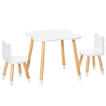 HOMCOM Set Tavolino con 2 Sedie per Bambini a Forma di Orsetto in Legno, Grigio