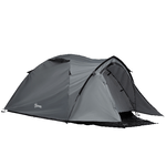 Outsunny Tenda da Campeggio 2 Posti Impermeabile con Vestibolo, Finestre e Porte con Cerniera, 325x183x130cm Grigio