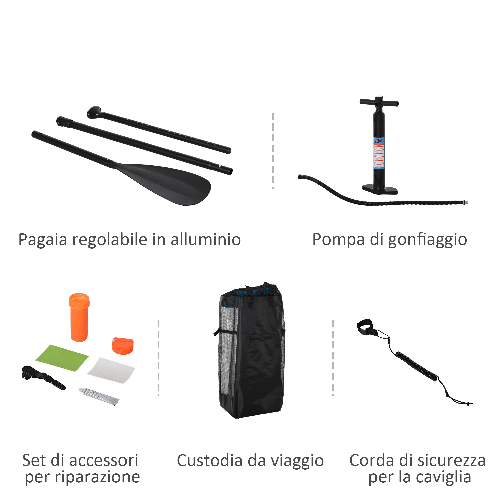 HOMCOM-Tavola-SUP-Gonfiabile-con-Accessori-Inclusi-Tavola-da-Surf-Stand-Up-Paddle-Board-per-Adulti-e-Teenager-305x75x15cm-Verde-e-Bianco