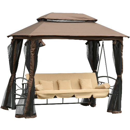 Outsunny-Dondolo-3-Posti-da-Giardino-Convertibile-in-Lettino-con-Gazebo-con-Zanzariera-e-Cuscini-257x175x240cm-Cachi