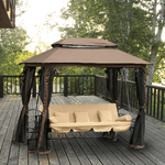 Outsunny-Dondolo-3-Posti-da-Giardino-Convertibile-in-Lettino-con-Gazebo-con-Zanzariera-e-Cuscini-257x175x240cm-Cachi