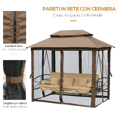 Outsunny-Dondolo-3-Posti-da-Giardino-Convertibile-in-Lettino-con-Gazebo-con-Zanzariera-e-Cuscini-257x175x240cm-Cachi