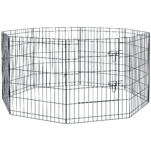 PawHut-Recinto-per-Cani-Gatti-Cuccioli-Roditori-Recinzione-Rete-Gabbia-8-Pezzi-76-x-61cm-Nero