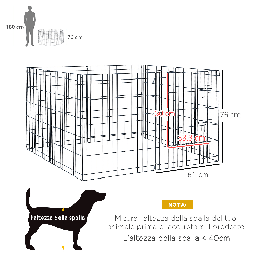 PawHut-Recinto-per-Cani-Gatti-Cuccioli-Roditori-Recinzione-Rete-Gabbia-8-Pezzi-76-x-61cm-Nero
