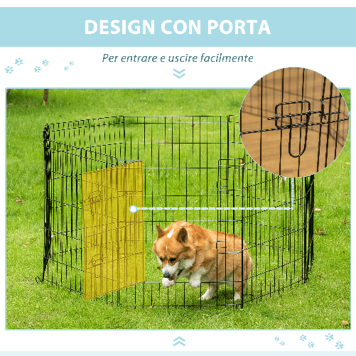 PawHut-Recinto-per-Cani-Gatti-Cuccioli-Roditori-Recinzione-Rete-Gabbia-8-Pezzi-76-x-61cm-Nero