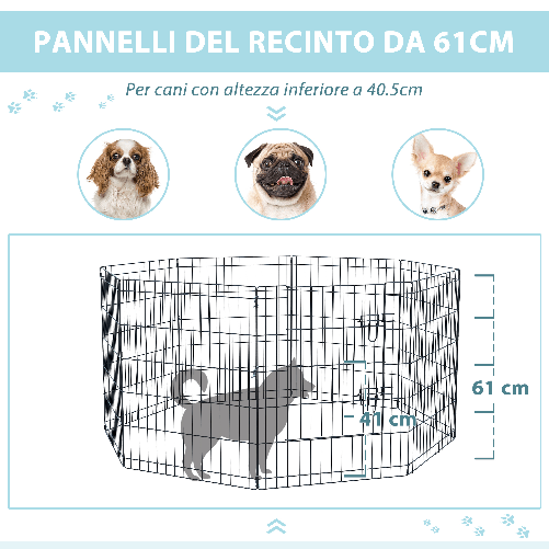 PawHut-Recinto-per-Cani-Gatti-Cuccioli-Roditori-Recinzione-Rete-Gabbia-8-Pezzi-76-x-61cm-Nero