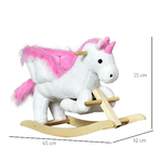 HOMCOM-Cavallo-a-Dondolo-a-Forma-di-Unicorno-con-Musica-Struttura-in-Metallo-e-Legno-Rivestimento-Peluche-65x32x55cm-Bianco-Rosa