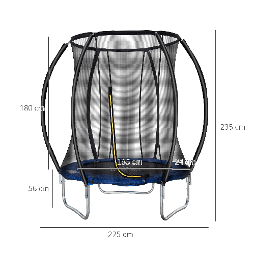 HOMCOM-Trampolino-Elastico-Fitness-Blu-a-36-Molle-per-Adulti-e-Bambini-con-Rete-di-Protezione-e-3-Gambe-a-U-Ø225x235-cm