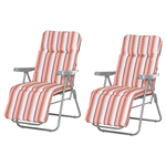Outsunny Sedia Sdraio per Esteri Set 2 Pezzi, Reclinabile 5 Posizioni con Cuscino, 60x75x102cm Grigio Arancione