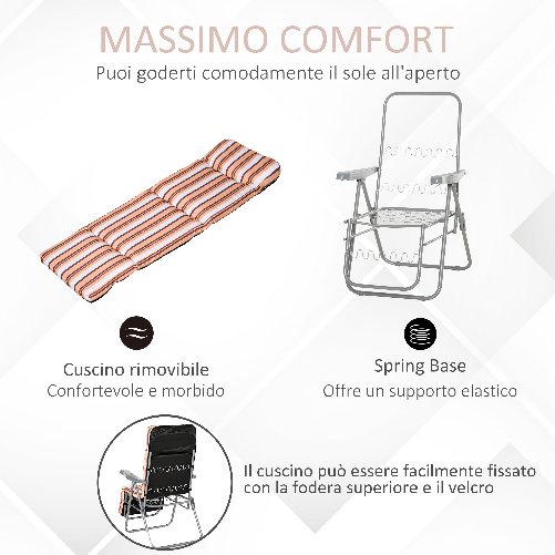 Outsunny-Sedia-Sdraio-per-Esteri-Set-2-Pezzi-Reclinabile-5-Posizioni-con-Cuscino-60x75x102cm-Grigio-Arancione