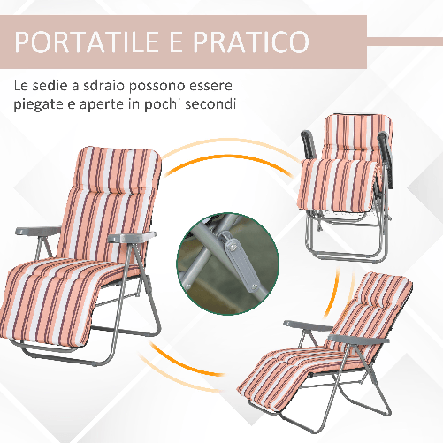 Outsunny-Sedia-Sdraio-per-Esteri-Set-2-Pezzi-Reclinabile-5-Posizioni-con-Cuscino-60x75x102cm-Grigio-Arancione