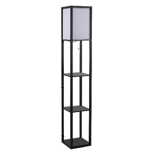 HOMCOM-Lampada-da-Terra-Moderna-Lampadina-Illuminazione-Interna-Salvaspazio-con-Ripiani-da-Soggiorno-Cotone-MDF-26-x-26-x-160-cm-Nero-e-Bianco