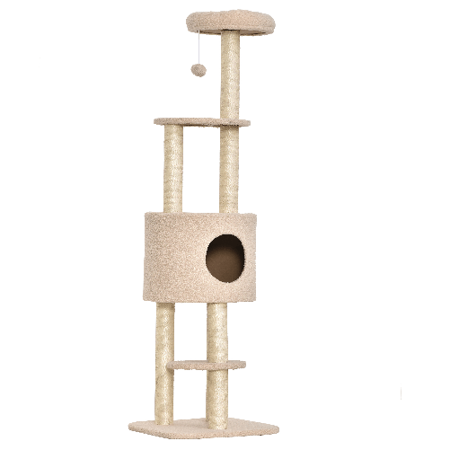 PawHut-Albero-Tiragraffi-Robusto-per-Gatti-con-5-Livelli-Cuccia-Casetta-Giochi-e-Corda-Sisal-Beige-Max-30kg