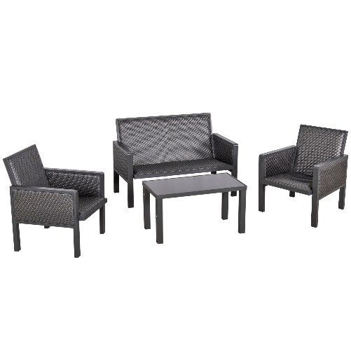 Outsunny-Salotto-da-Giardino-con-Divanetti-e-Tavolino-in-Rattan-PE-Set-4-Pezzi-Grigio