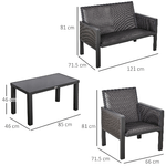 Outsunny-Salotto-da-Giardino-con-Divanetti-e-Tavolino-in-Rattan-PE-Set-4-Pezzi-Grigio