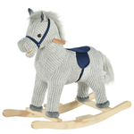 HOMCOM Cavallo a Dondolo per Bambini 36-72 Mesi, Cavalluccio a Dondolo Interattivo Riproduce Suoni, in Peluche Grigio, 73x35x64cm